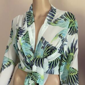 VT LUXE Sheer Waterfall Cardigan Wings Scarf Print